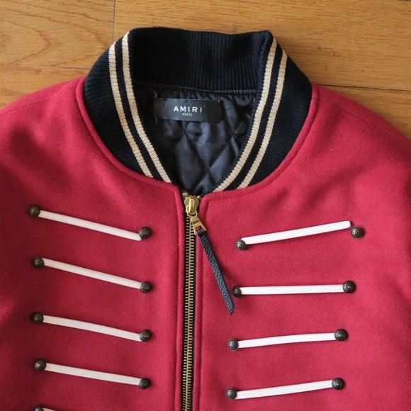 Amiri Forever Wool Bomber Jacket Red Military Forever Patch Rockstar XL College - Picture 2 of 8